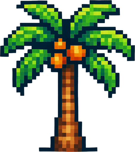 palm tree, pixelart.
In-Game asset.  2d.  High contrast.  No shadows