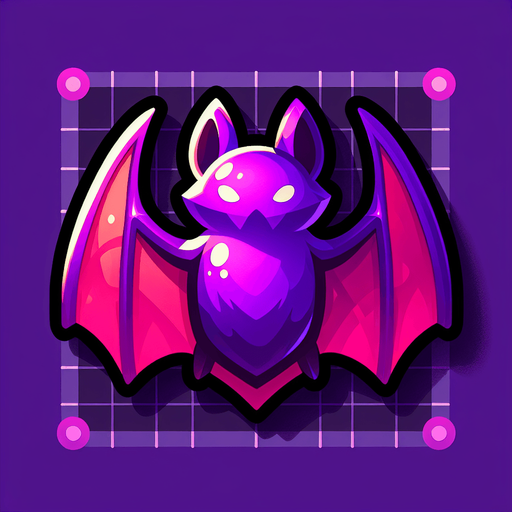 purple bat.
Single Game Texture. In-Game asset. 2d. Blank background. High contrast. No shadows.