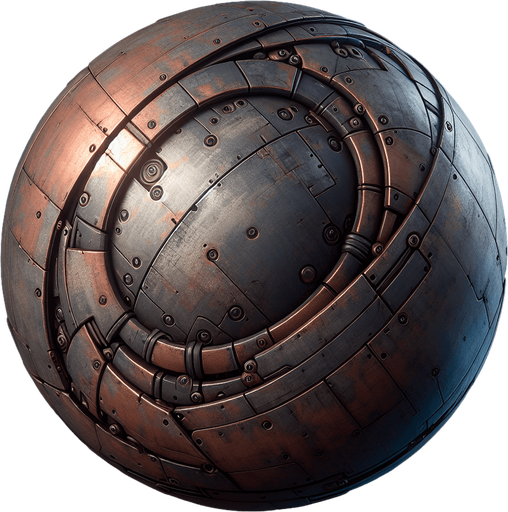 Una esfera de hierro.
Single Game Texture.  In-Game asset.  2d.  Blank background.  High contrast.  No shadows