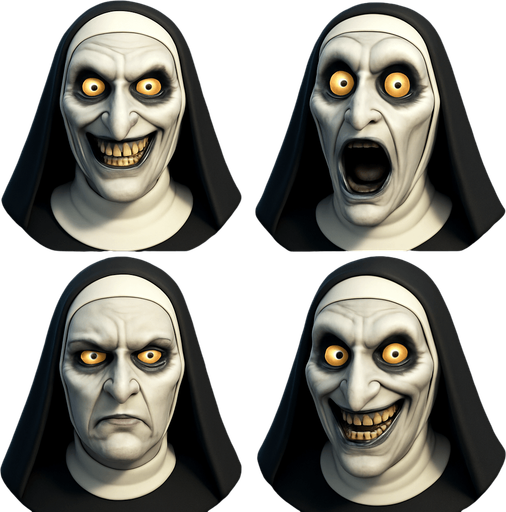 3D the nun Scary and funny face meme. different faces look. face only
In-Game asset.  3D.  High contrast.  No shadows