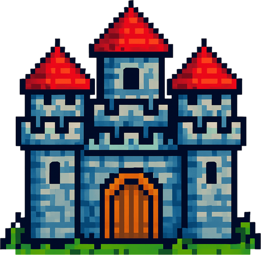 pixsel castle.
In-Game asset.  2d.  High contrast.  No shadows