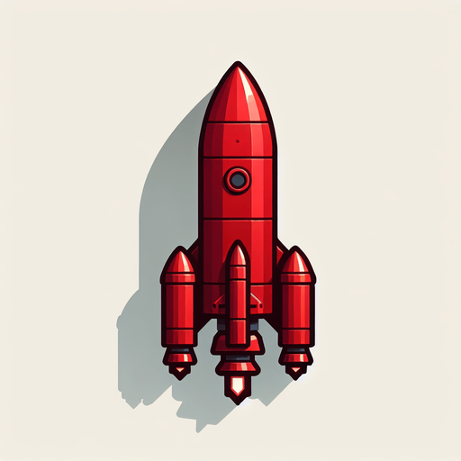 Red rocet.
Single Game Texture.  In-Game asset.  2d.  Blank background.  High contrast.  No shadows