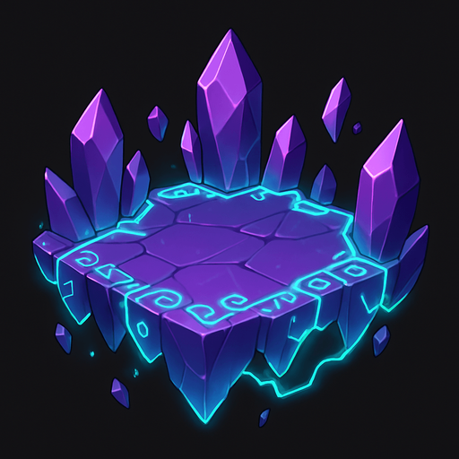 Design a single floating 2D game platform made of levitating crystal shards, connected by glowing magical runes or light energy. No ice or snow. The platform should feel arcane and unique. No background..
In-Game asset.  2d.  High contrast.  No shadows