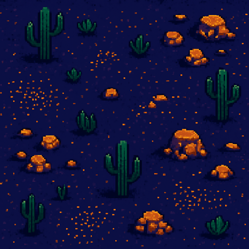 a background top down game pixel art desert. night
In-Game asset.  2d.  High contrast.  No shadows
