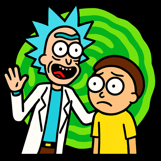 rick and morty.
In-Game asset.  2d.  High contrast.  No shadows