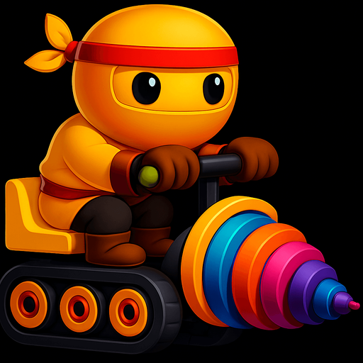 Same image of ninja with dig machine but with different colors. HD colors. yellow