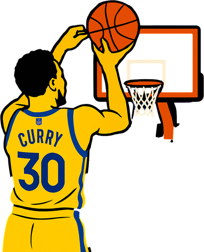 Third person view basketball player Steph curry shooting 
In-Game asset.  2d.  High contrast.  No shadows