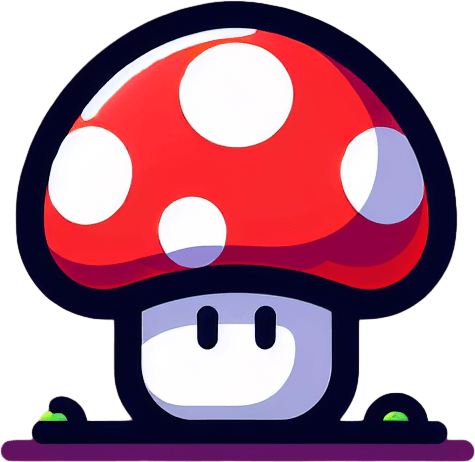 mario mantarı.
Single Game Texture.  In-Game asset.  2d.  Blank background.  High contrast.  No shadows