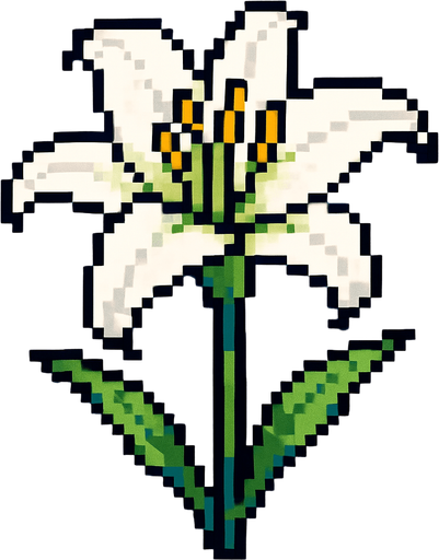 flor de lirio de pixeles.
In-Game asset.  2d.  High contrast.  No shadows