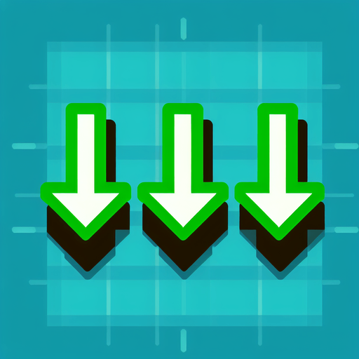 Three green arrows pointing down..
Single Game Texture. In-Game asset. 2d. Blank background. High contrast. No shadows.