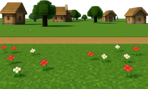 evleri ağaçları biraz daha uzaklaştır yoldan çimenliğe biraz çicek koy çok küçük yol ve çimenlik asla renk ve şekil değiştirmemeli