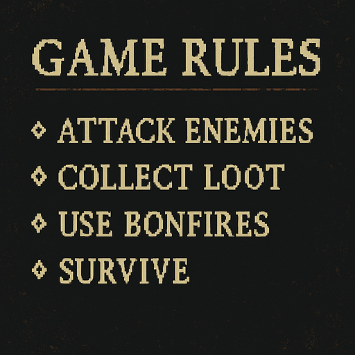 Game Rules dark souls style 2d pixel art.
In-Game asset.  2d.  High contrast.  No shadows