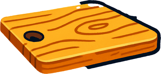a chopping board with a kitchen background.
In-Game asset.  2d.  High contrast.  No shadows