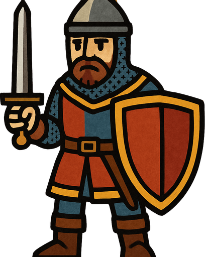 dame un personaje inspirado en la era medieval.
In-Game asset.  2d.  High contrast.  No shadows