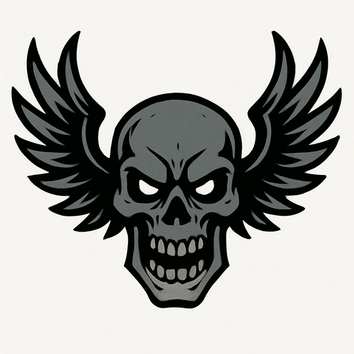 winged evil gray skull.
In-Game asset.  2d.  High contrast.  No shadows