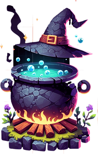 witch's cauldron.
Single Game Texture. In-Game asset. 2d. Blank background. High contrast. No shadows.