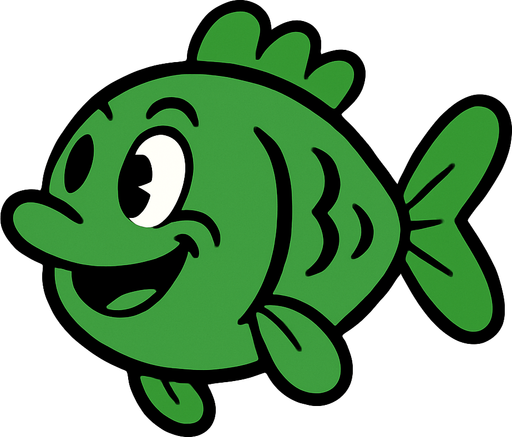 Rubber Hose Style Green Medium-Sized fish.
In-Game asset.  2d.  High contrast.  No shadows