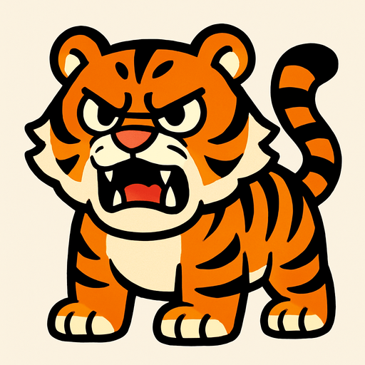 A big angry cute tiger.
In-Game asset.  2d.  High contrast.  No shadows