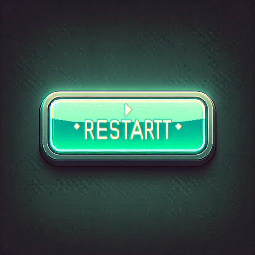 A green, elongated rectangular button designed for a video game UI, viewed straight from the front. The button has a muted neon green surface with a soft, subtle glow, giving it a retro-punk futuristic vibe without overwhelming brightness. The edges are slightly rounded, with a faint cyan outline that adds a touch of depth and complements the design.

Centered on the button, the word 'RESTART' appears in a bold, pixel-art font with a faint white outline, ensuring it remains clear and readable. The background is simple and minimal, with a subtle grid texture lightly visible on the button's surface to maintain the retro-futuristic aesthetic without excess glare. The overall design is clean and balanced, perfect for an immersive gaming interface..
Single Game Texture. In-Game asset. 2d. Blank background. High contrast. No shadows.