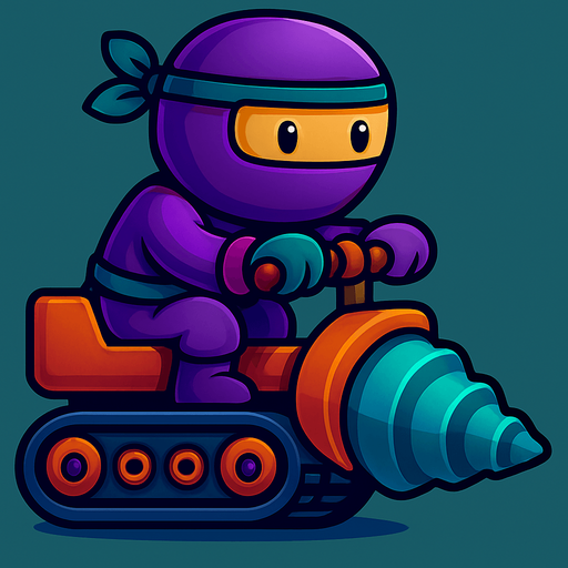 Same image of ninja with dig machine but with different colors for both. do random colors. HD colors.