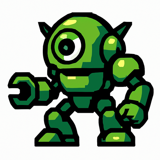 green robot enemy.
In-Game asset.  2d.  High contrast.  No shadows