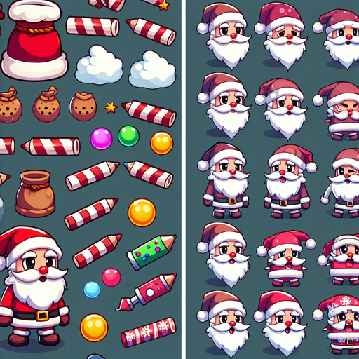 Санта Single Game Texture. In-Game asset. 2d. Blank background. High contrast. No shadows.