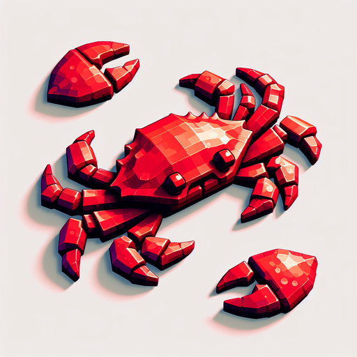 15 bit image red crab.
Single Game Texture.  In-Game asset.  2d.  Blank background.  High contrast.  No shadows