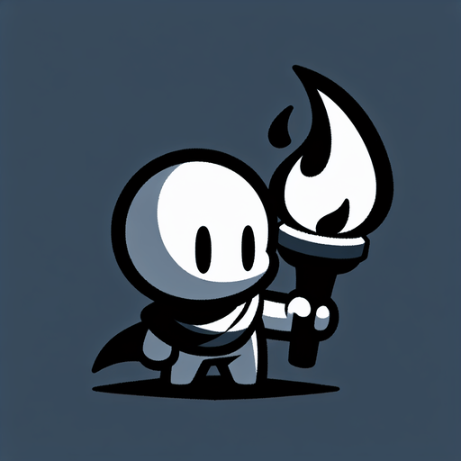 Si tu souhaites créer un personnage tenant une torche pour ton jeu, voici quelques conseils pour le design :

    Design du personnage :

        Proportions simples : Garde le design du personnage simple et épuré, avec une silhouette facilement reconnaissable. Il pourrait être petit et mignon, dans un style cartoon.

        Torche : La torche devrait être grande par rapport à la taille du personnage, avec une flamme vive pour ajouter du dynamisme. Assure-toi que la flamme est visible et lumineuse, avec des dégradés de jaune et orange..
Single Game Texture.  In-Game asset.  2d.  Blank background.  High contrast.  No shadows