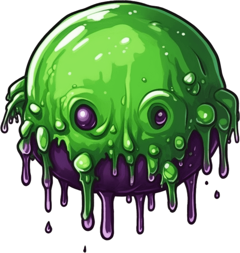 Single alien boss slime bullet, round
Game Texture. In-Game asset. 2d. Pixelart. White background. Blank background. Low detail. High contrast.