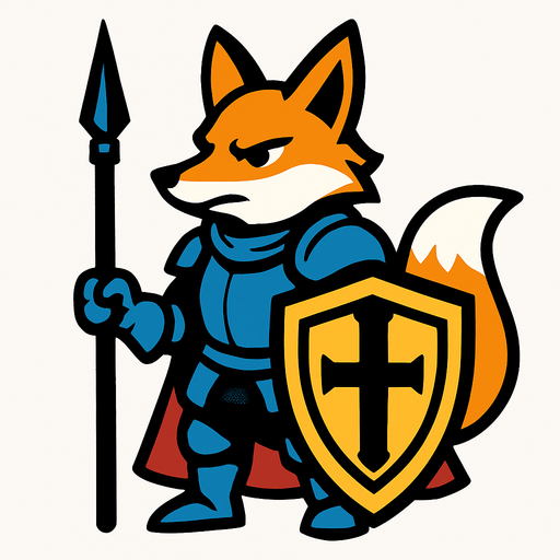 caballero zorro, con escudo y lanza.
In-Game asset.  2d.  High contrast.  No shadows