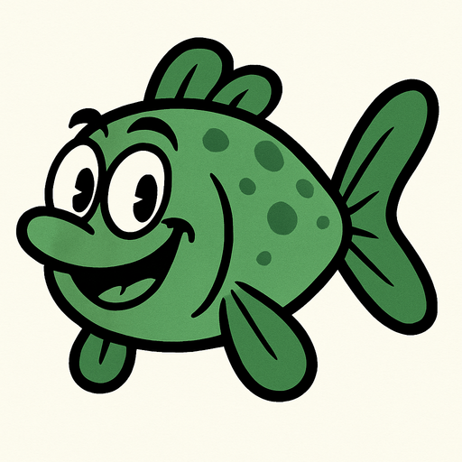 Rubber Hose Style Green Medium-Sized fish.
In-Game asset.  2d.  High contrast.  No shadows