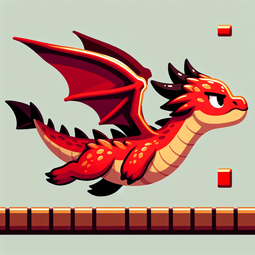 a red dragon looking ambitious and has a young age.
Single Game Texture.  In-Game asset.  2d.  Blank background.  High contrast.  No shadows. flappy bird like dragon low detail,flying on blank background has a straight tail and detailles