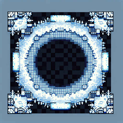 frost circle arena. seen from above. Single Game Texture. In-Game asset. 2d. Blank background. High contrast. No shadows. pixelated. 8 bit