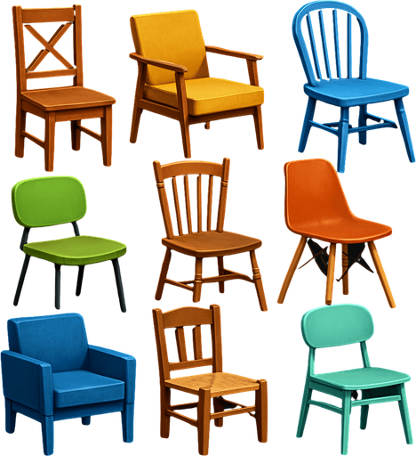 Pack of different chairs.
In-Game asset.  High contrast.  No shadows. 3D