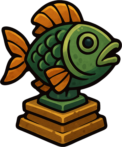 Fish statue.
In-Game asset.  2d.  High contrast.  No shadows