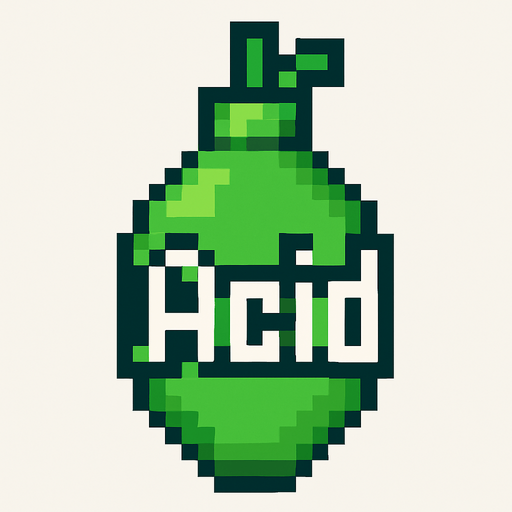 a green bomb (pixel art) writes "Acid" on it.
In-Game asset.  2d.  High contrast.  No shadows
