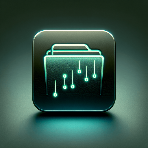 A square folder icon with rounded edges, designed to represent a storage app for binary files. The folder graphic in the center is smooth and minimalistic, featuring faint, glowing neon accents in matrix green to suggest a post-apocalyptic and tech-savvy theme. Subtle rows of binary digits ('0' and '1') are faintly integrated into the folder's surface, blending seamlessly with the design. The background is a clean gradient transitioning from dark grey to soft teal, evoking a sense of advanced technology and digital precision. The overall appearance is sleek, professional, and minimalistic, making it suitable as a 2D game asset with a blank, high-contrast background and no shadows.