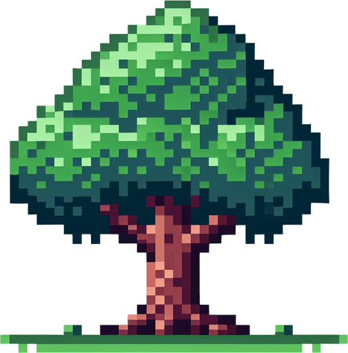 8 bit tree.
Single Game Texture. In-Game asset. 2d. Blank background. High contrast. No shadows.