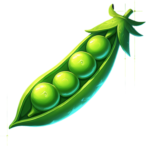 A nice green pea pod..
Single Game Texture. In-Game asset. 2d. Blank background. High contrast. No shadows.