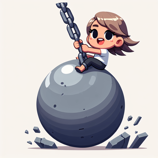 girl sitting on Wrecking Ball, cartoon style..
Single Game Texture. In-Game asset. 2d. Blank background. High contrast. No shadows.