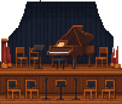 Traditional Concert stage pixel art 2d.
In-Game asset.  2d.  High contrast.  No shadows horizontal