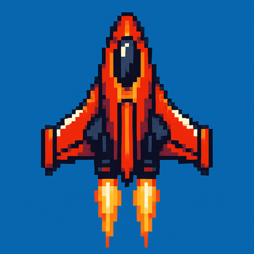 Пиксельный корабль с видом сверху олицетворяющий скорость.
In-Game asset.  2d.  High contrast.  No shadows