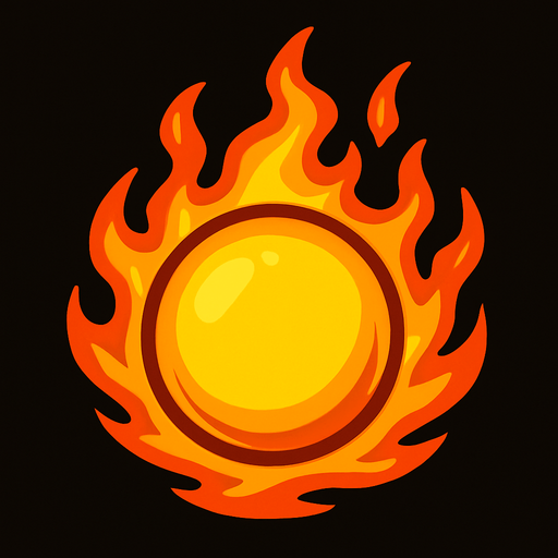 yuvarlak alev topu.
In-Game asset.  2d.  High contrast.  No shadows