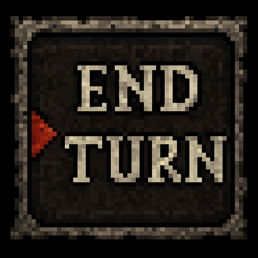 End turn button fark souls style 2d pixel art.
In-Game asset.  2d.  High contrast.  No shadows