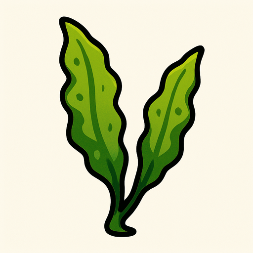 2 yapraklı deniz yosunu 2d.
In-Game asset.  2d.  High contrast.  No shadows