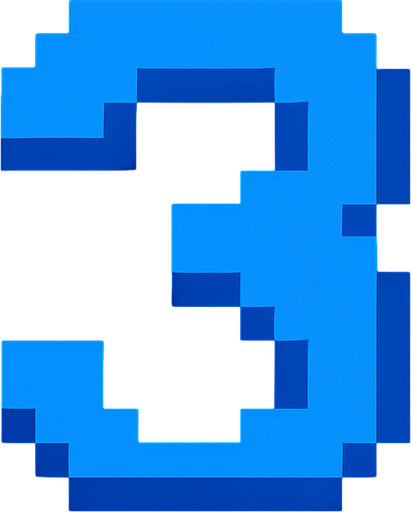 Número 3 azul, pixelart.
In-Game asset.  2d.  High contrast.  No shadows