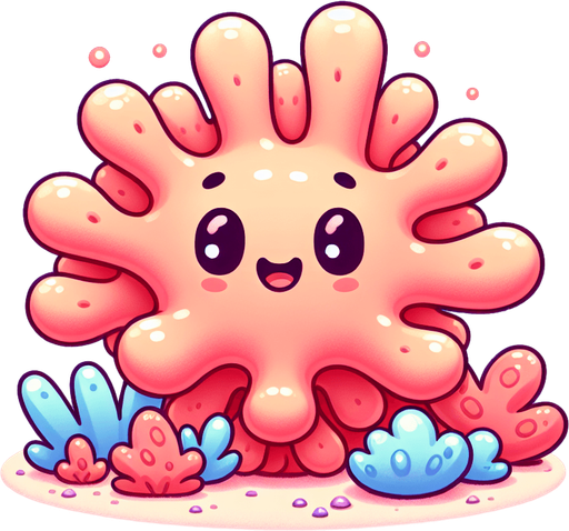 Tatlı gülümseyen mercan resmi.
Single Game Texture.  In-Game asset.  2d.  Blank background.  High contrast.  No shadows