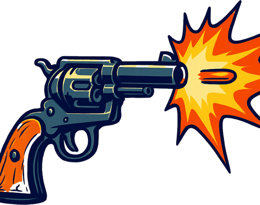 a firing western revolver
In-Game asset.  High contrast.  No shadows