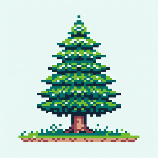 8-bit pine tree.
Single Game Texture. In-Game asset. 2d. Blank background. High contrast. No shadows.
