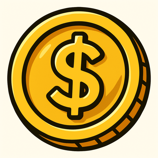 altın dolar.
In-Game asset.  2d.  High contrast.  No shadows